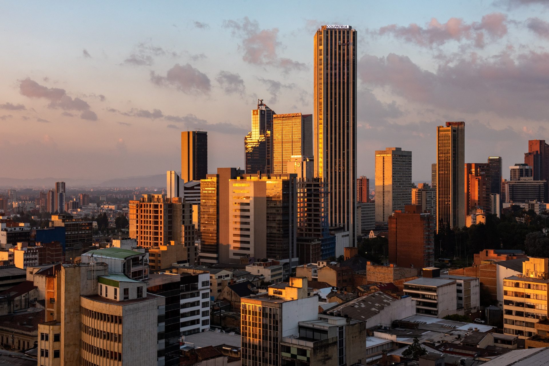 Bogota cityscape at sunset.