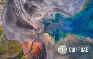 Aerial view of a dry lake or swamp in the process of drought and lack of rain or moisture.